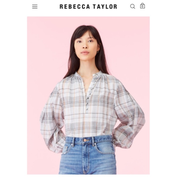 Rebecca Taylor La Vie Lurex Metallic Gauze Peasant Puffy Sleeve Blouse Top M - Picture 1 of 12